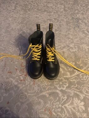Dr. Martens Black Leather Boots with Yellow Laces